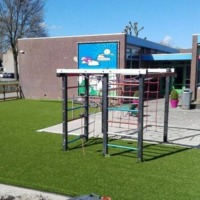 Kunstgras op het schoolplein rondom een speeltoestel