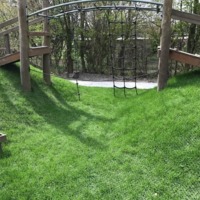Hybride gras onder speeltoestel met natuurlijk gras